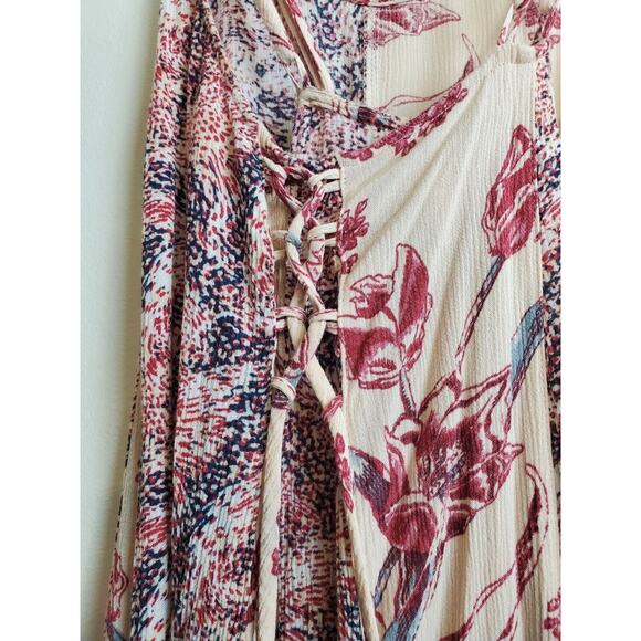 Free People Romper Womens Small Trapeze Bohemian Rayon Strappy Back Lace Up Side - Picture 6 of 12